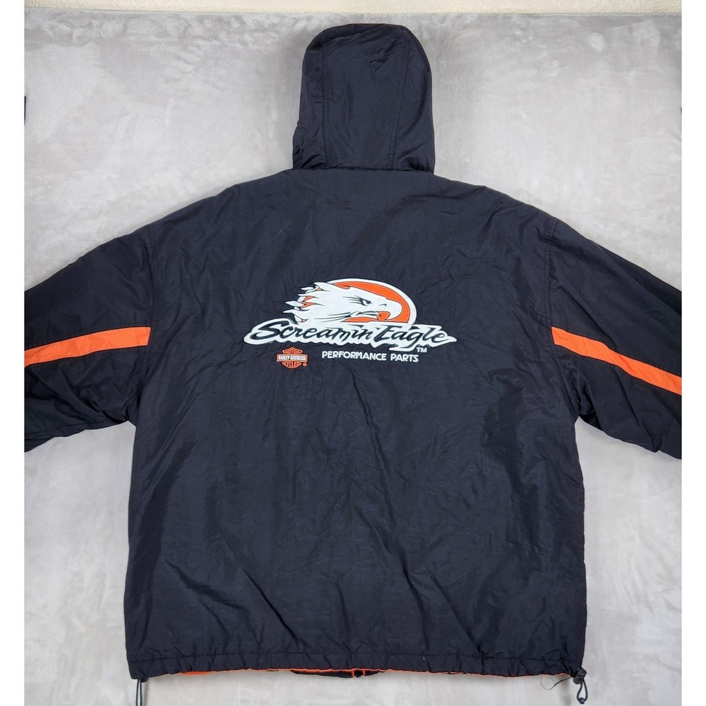 Vintage Harley-Davidson Screamin' Eagle Jacket Mens XL Black Hooded Fleece Lined